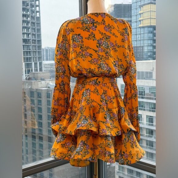 🆕 BRONX & BANCO 🧿NWOT Hanna Floral Tiered Ruffle Mini Dress, Marigold Sz M US6 - Picture 6 of 12